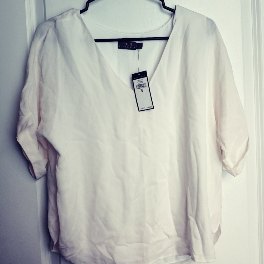 NWT  $168 Polo V-neck Silky Sheer Top